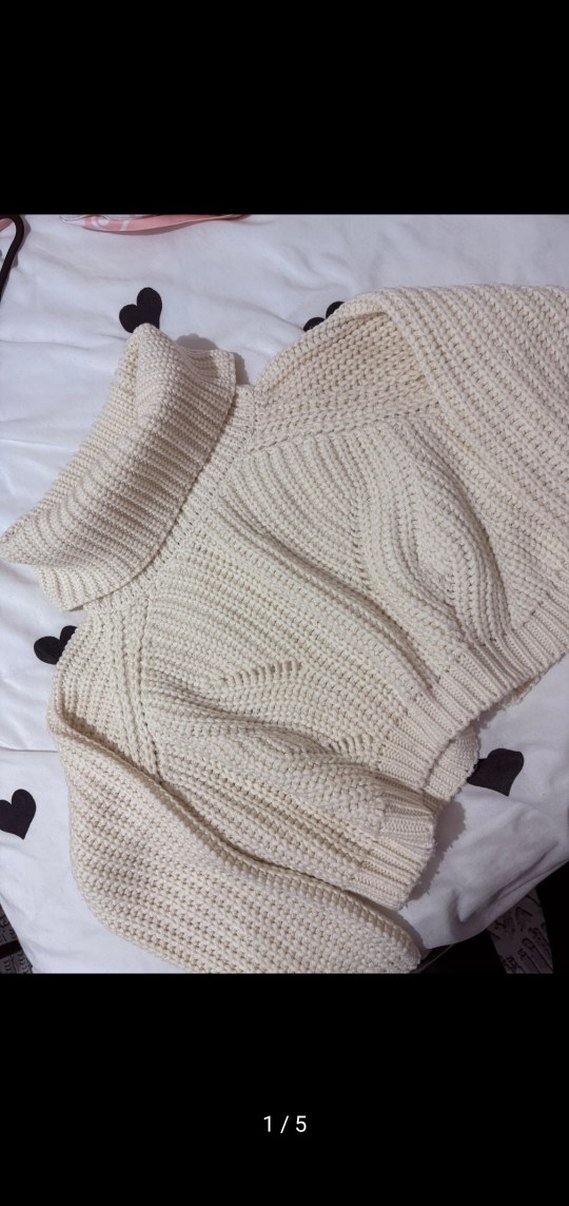 Beyaz Örgü Kadın Boğazlı Kazak - Görsel 2