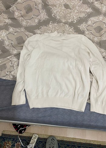 Düğmeli Beyaz Kadın Keten Kazak - Görsel 2