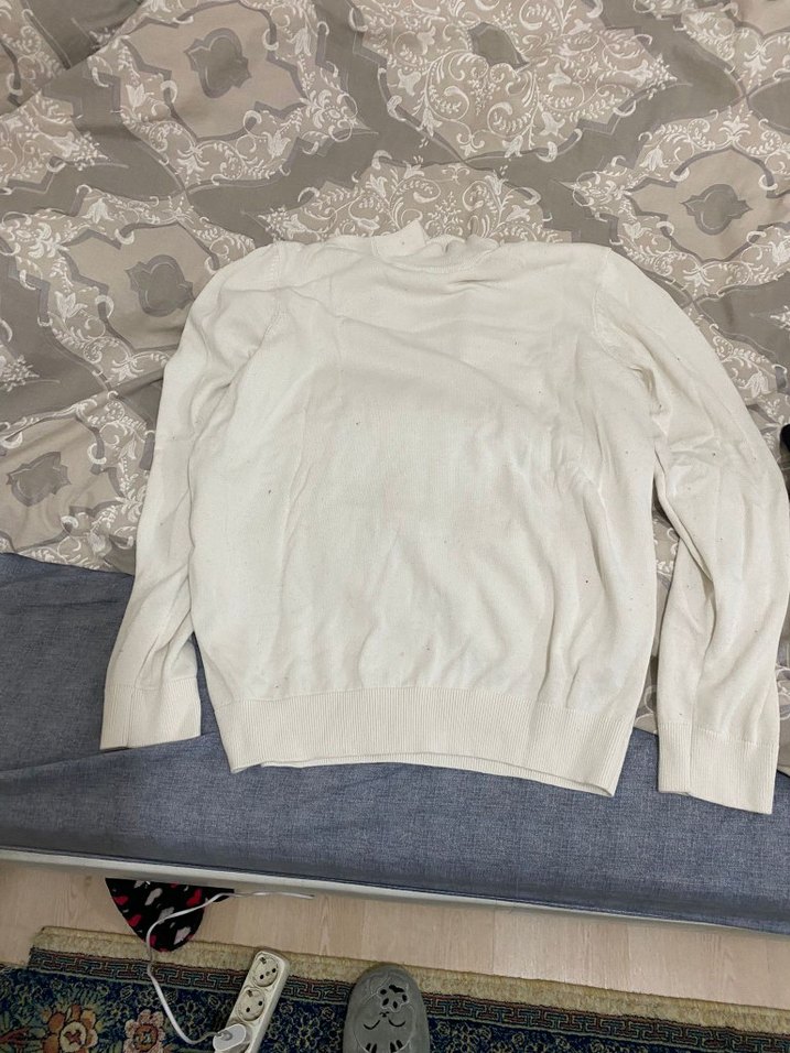 Düğmeli Beyaz Kadın Keten Kazak - Görsel 2