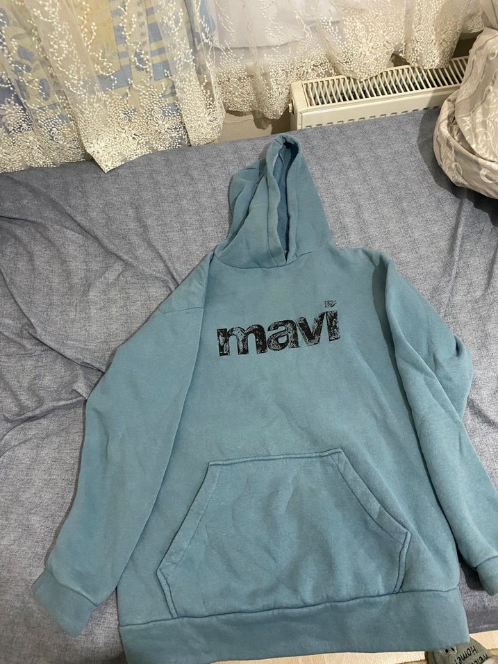 turkuaz Kapüşonlu Mavi Baskılı Sweatshirt - Görsel 2