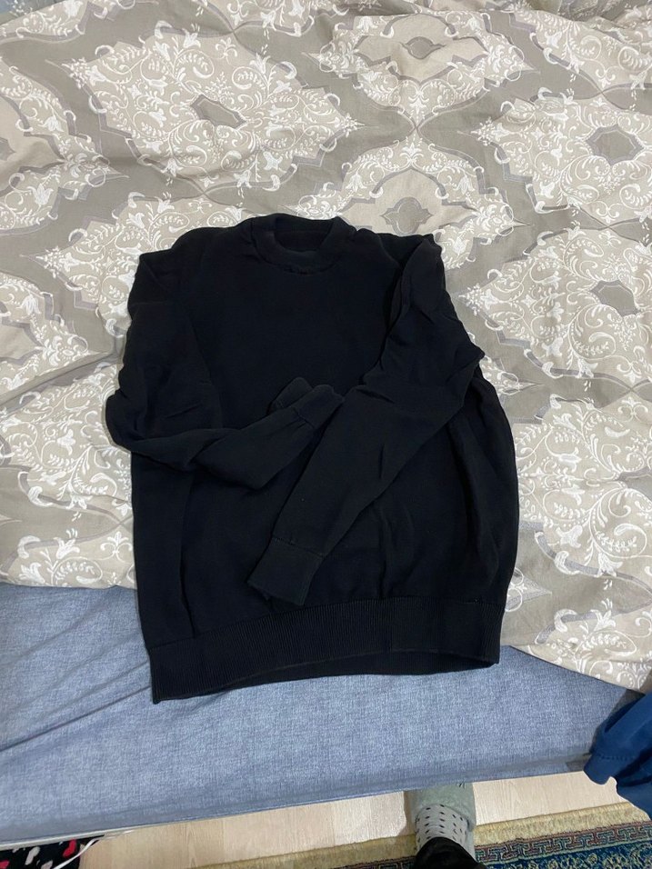 Siyah Kadın Keten Uzun Kollu kazak - Görsel 2