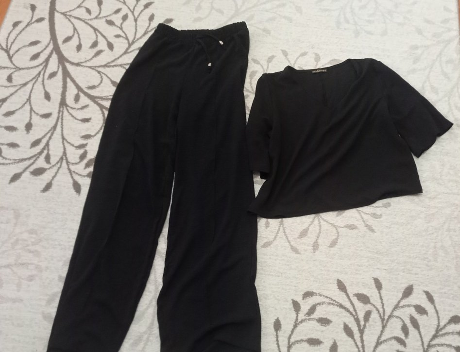 Siyah Kadın Midi Tulum, Kısa Kollu, Rahat Kesim - Görsel 5