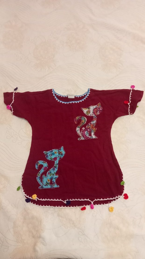 Bordo İşlemeli Boncuklu Bohem Kedi Kıyafeti - Görsel 5