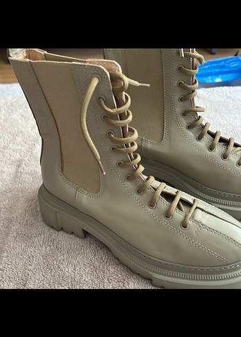 40 Beden Bej Deri Stiletto Topuklu Kadın Bot
