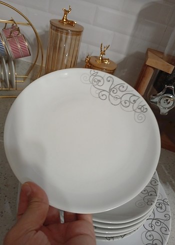  Beden Beyaz Gri Desenli Yemek Tabağı Seti