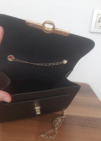 Beden siyah Renk Siyah Deri Tokalı Kadın Çanta