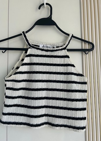 Çizgili Örgü Kolsuz Crop Top