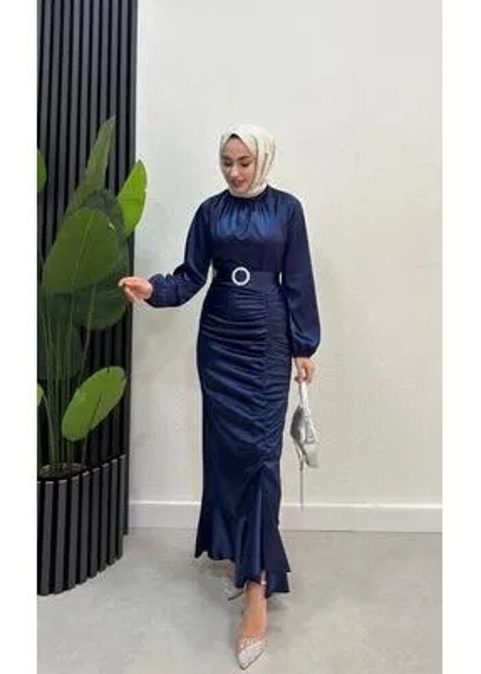 Saten tesettür abiye elbise - Görsel 3