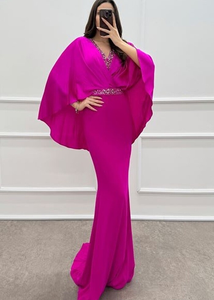 Fuşya abiye elbise - Görsel 2