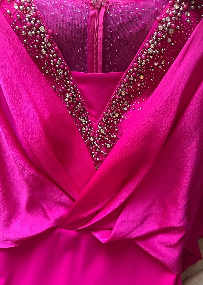 Fuşya abiye elbise - Görsel 3