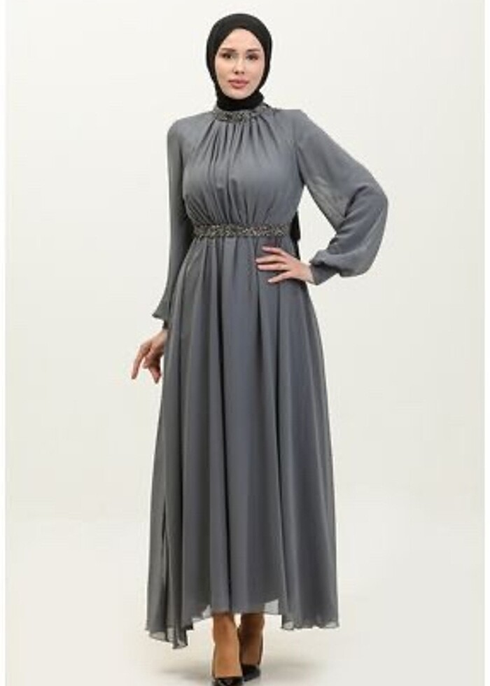 Simli tesettür abiye elbise - Görsel 2