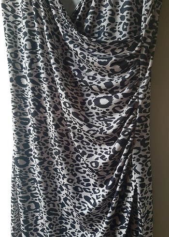 H&M leopar Desenli Drapeli Midi Elbise