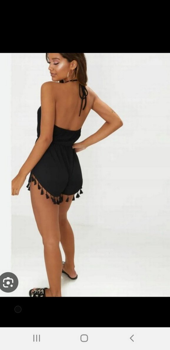 Siyah Mini V Yakalı Kadın şort Tulum - Görsel 2