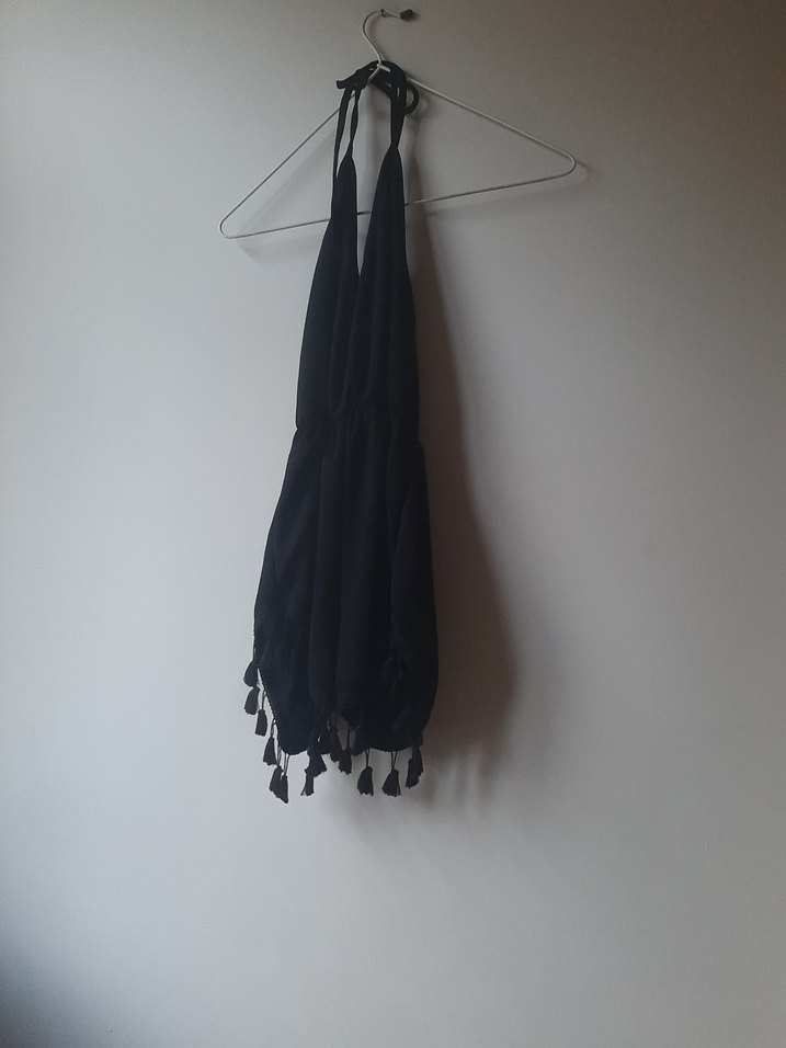 Siyah Mini V Yakalı Kadın şort Tulum - Görsel 4