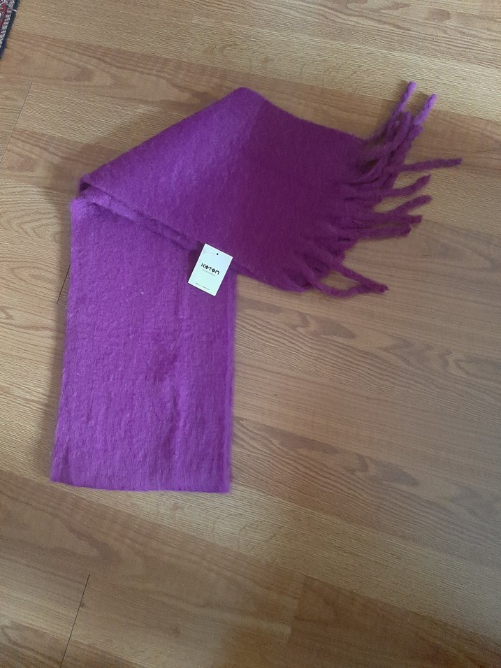 Mor Püsküllü Kadın Yün Şal - Görsel 5