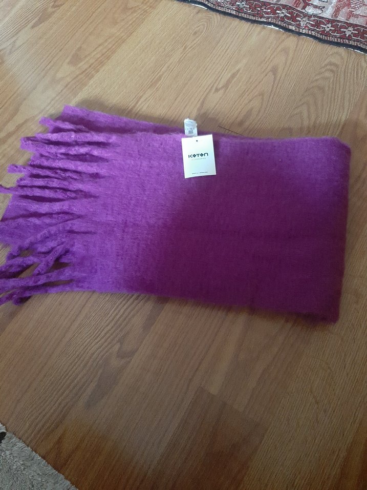 Mor Püsküllü Kadın Yün Şal - Görsel 4