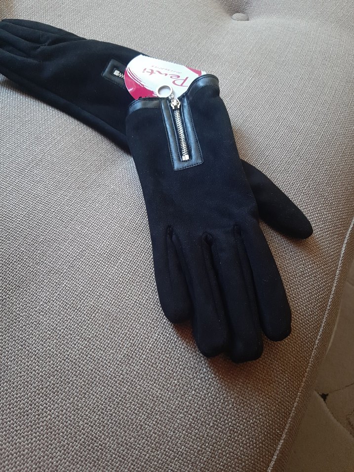 Siyah Süet Fermuarlı Kadın Eldiven - Görsel 4
