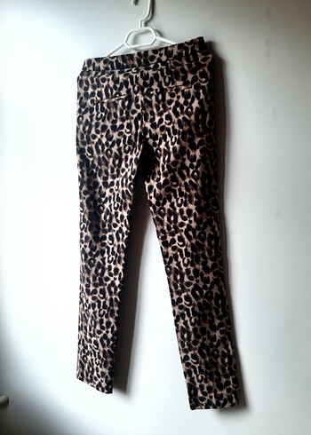 Kahverengi Leopar Desenli Kadın Kumaş Pantolon - Görsel 8