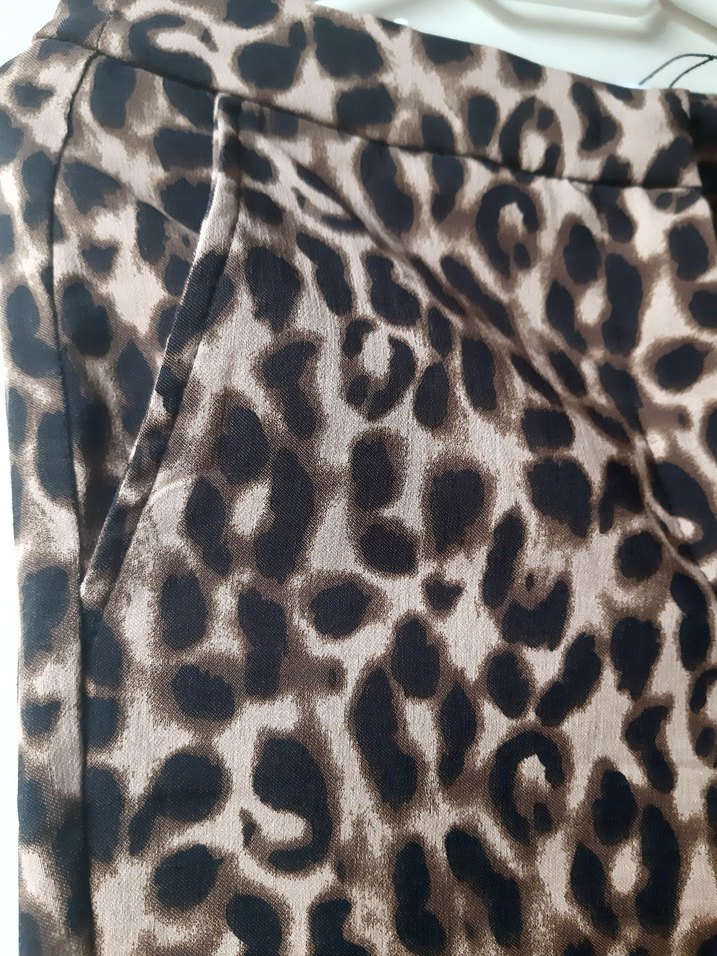 Kahverengi Leopar Desenli Kadın Kumaş Pantolon - Görsel 4