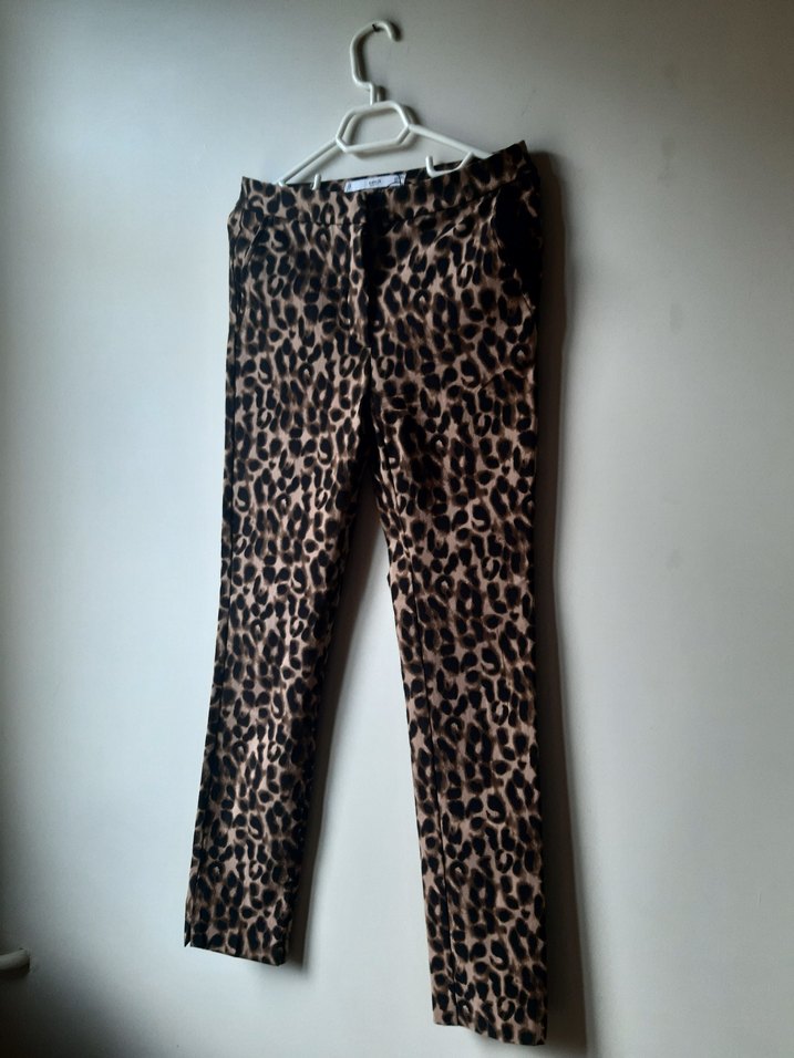 Kahverengi Leopar Desenli Kadın Kumaş Pantolon - Görsel 2