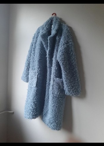 Boyner Kadın Mavi Peluş Uzun Kaban