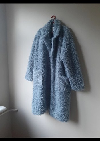 Kadın Mavi Peluş Uzun Kaban