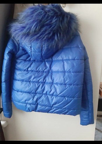 s Beden mavi Renk Mavi Kürklü Kısa Kadın Kışlık Mont