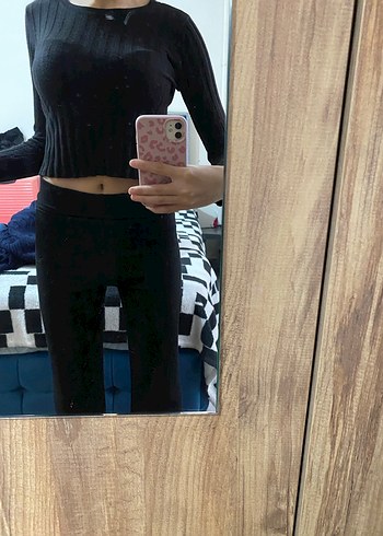 Siyah uzun kollu crop - Görsel 3