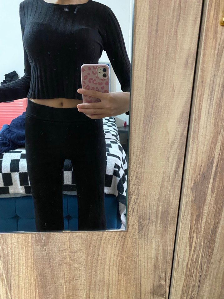 Siyah uzun kollu crop - Görsel 3