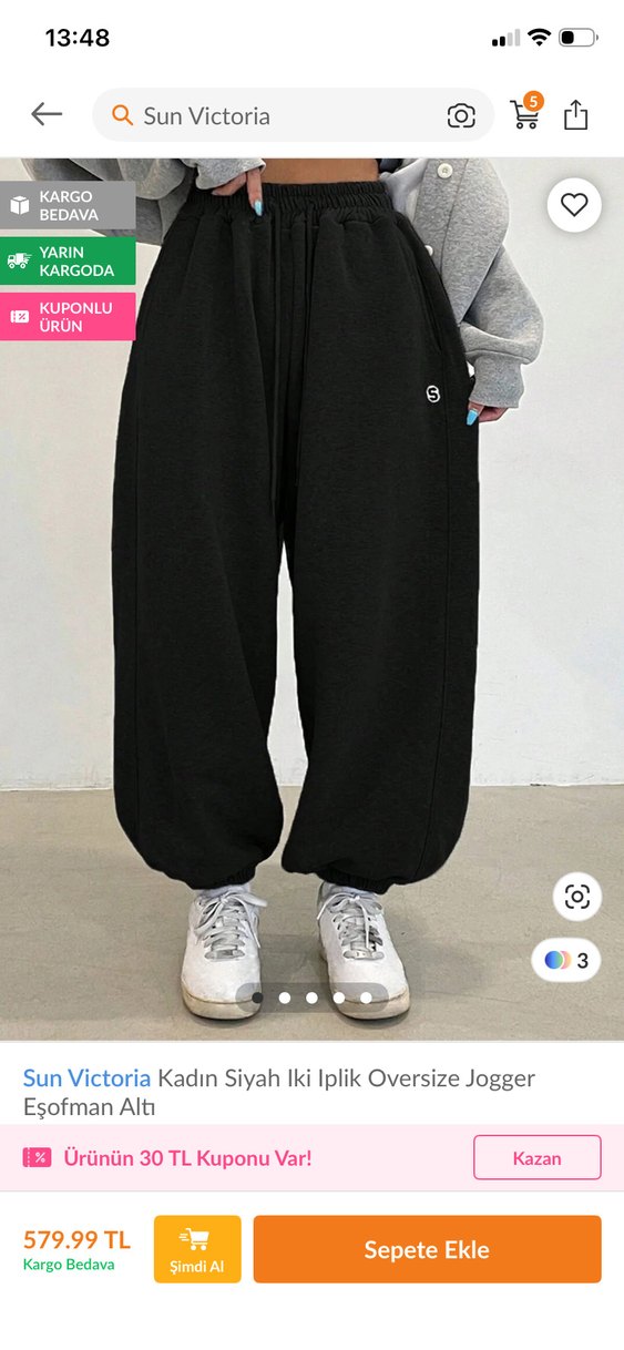 Siyah Salaş Kadın Eşofman Altı - Görsel 4