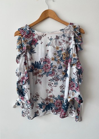 Çiçek Desenli V Yaka Fırfırlı Bohem Bluz - Görsel 4