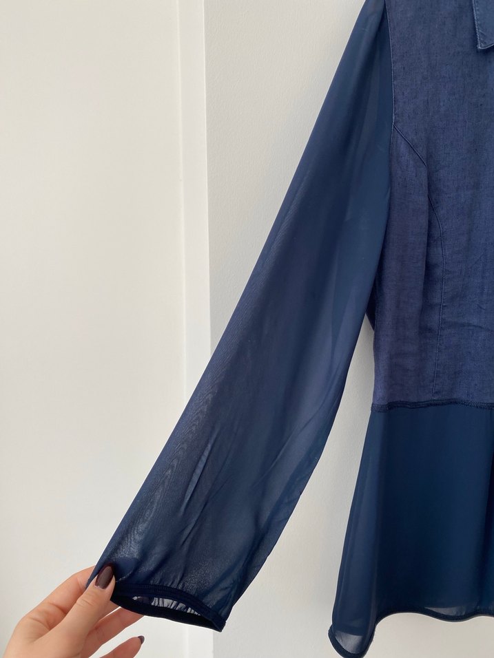 Düğmeli Gri Kadın Keten Gömlek - Görsel 2