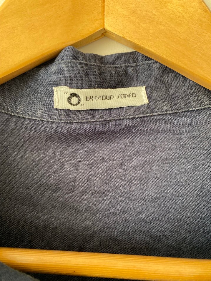 Düğmeli Gri Kadın Keten Gömlek - Görsel 3