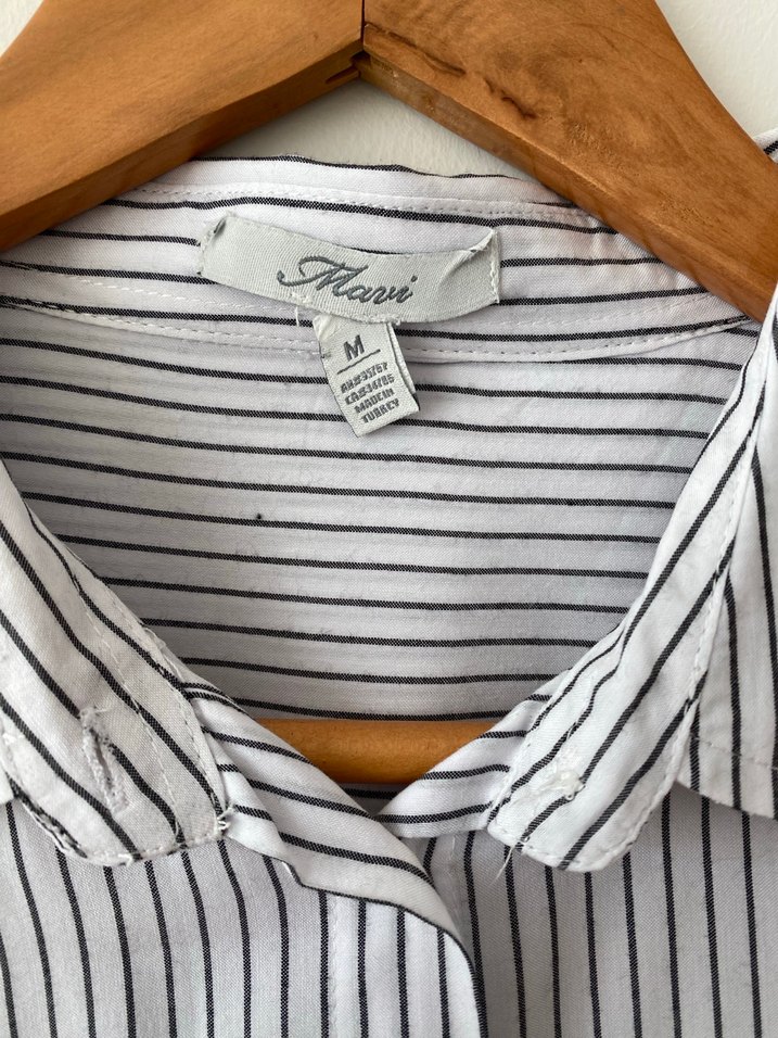 Gri Çizgili Uzun Kollu Keten Gömlek - Görsel 2