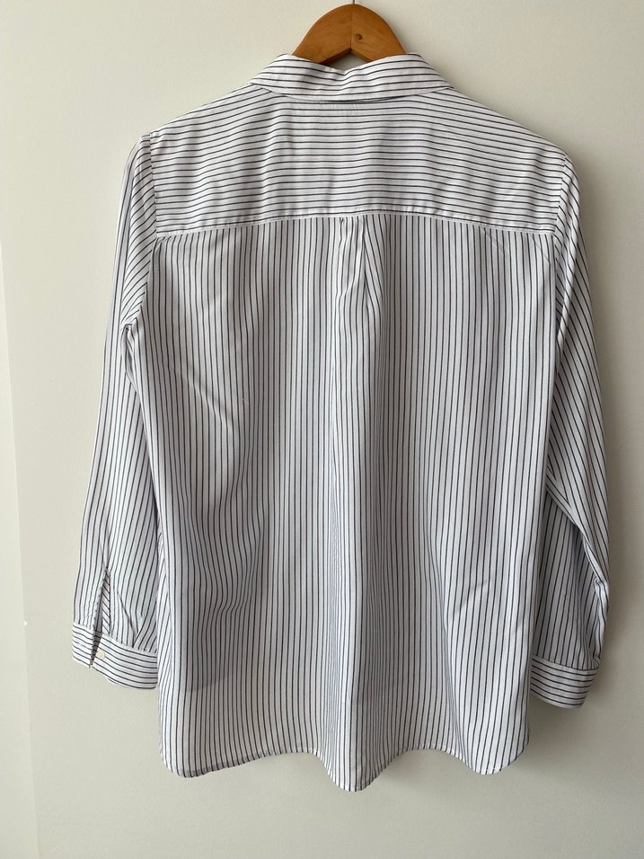 Gri Çizgili Uzun Kollu Keten Gömlek - Görsel 3