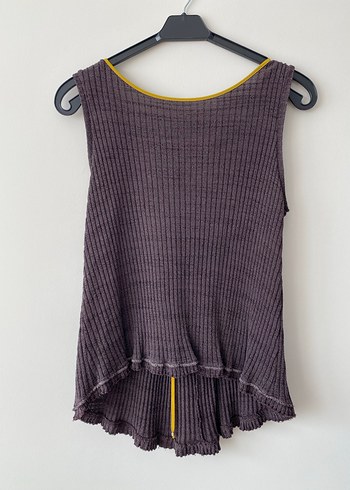 Bohem Gri V Yaka Örgü Kolsuz Kadın Süveter - Görsel 2