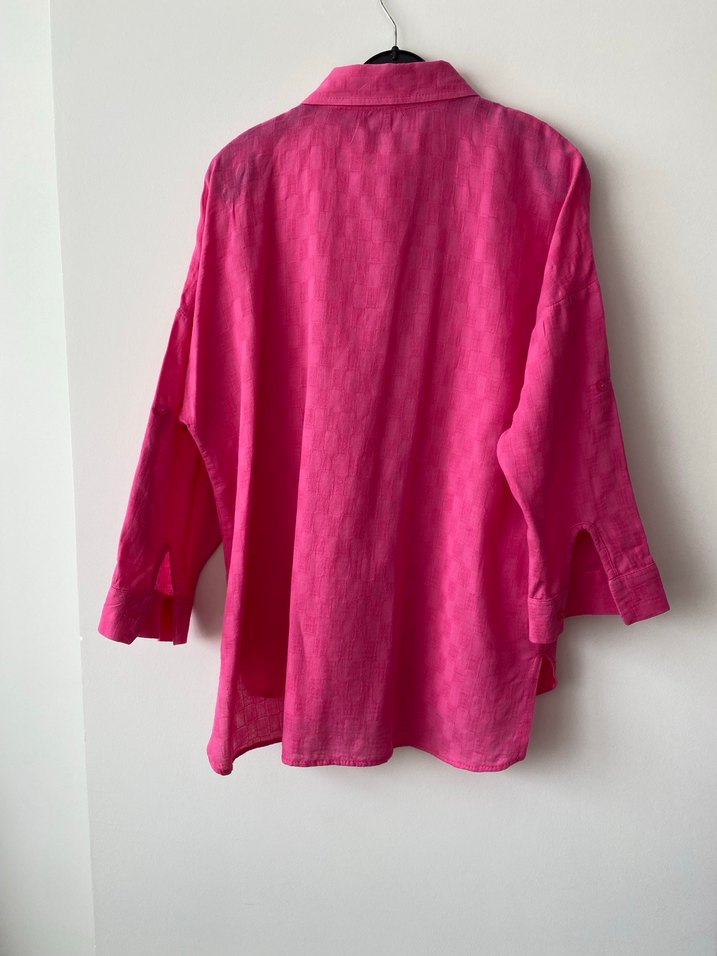 Pembe Keten Düğmeli Loose Fit Gömlek - Görsel 2