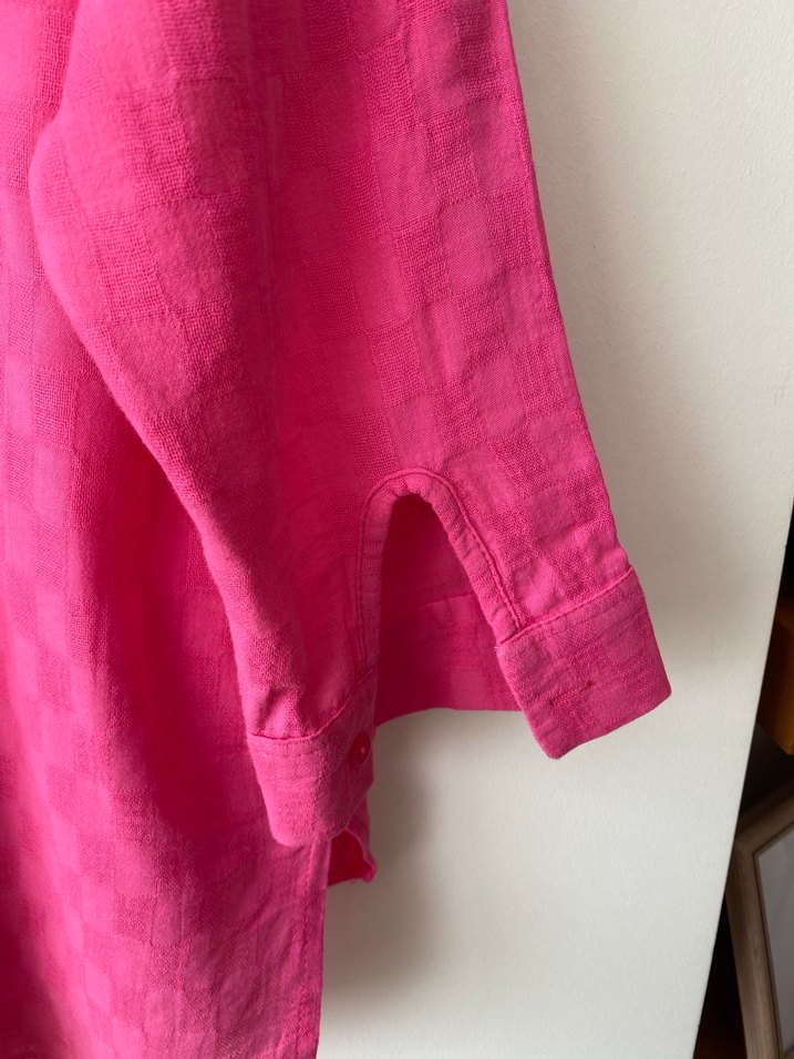 Pembe Keten Düğmeli Loose Fit Gömlek - Görsel 3