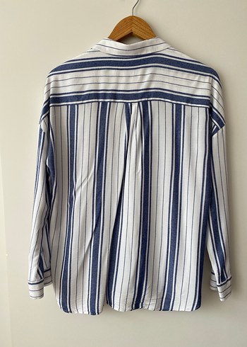 Gri Mavi Çizgili Pamuklu Kadın Gömlek - Görsel 4