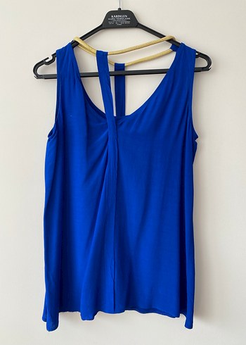 Parlak Mavi V Yakalı Kolsuz Bluz - Görsel 2