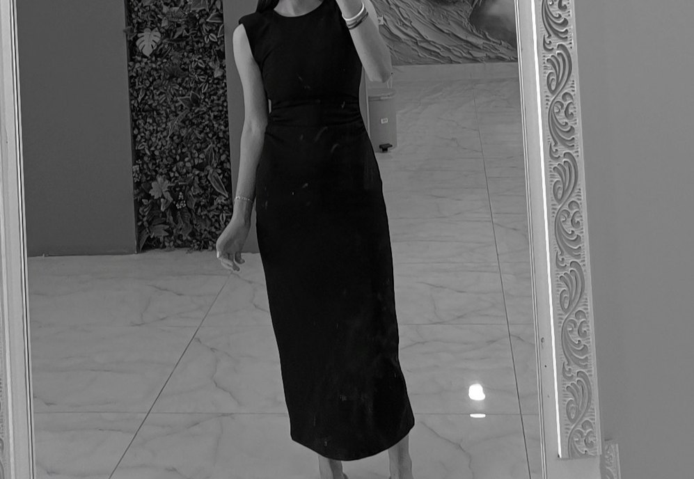 Siyah Drapeli Kadın Uzun Elbise - Görsel 2