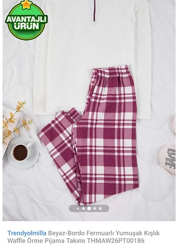 Trendyolmilla Beyaz-Bordo Fermuarlı Yumuşak Pijama Takımı - Görsel 3