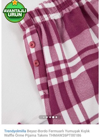 Trendyolmilla Beyaz-Bordo Fermuarlı Yumuşak Pijama Takımı - Görsel 4