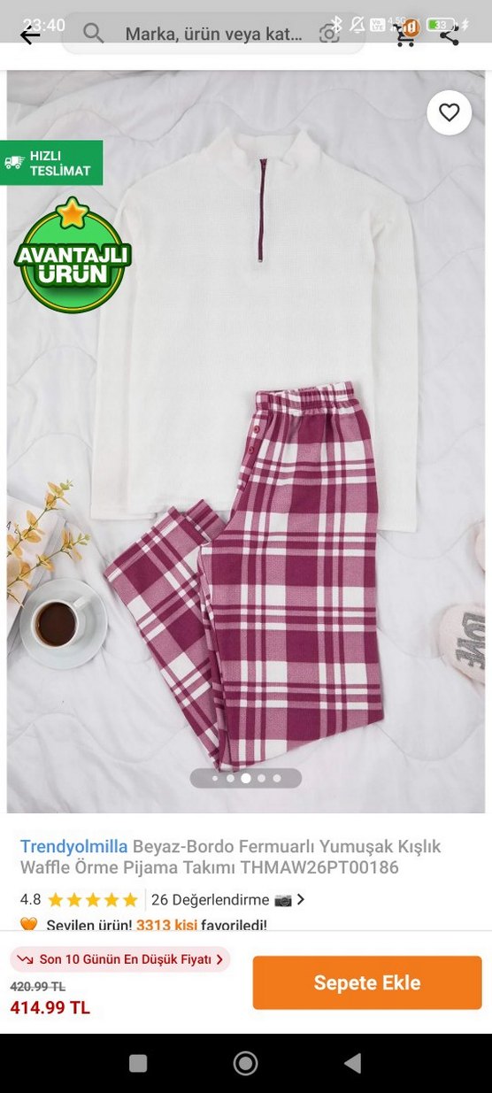 Trendyolmilla Beyaz-Bordo Fermuarlı Yumuşak Pijama Takımı - Görsel 3