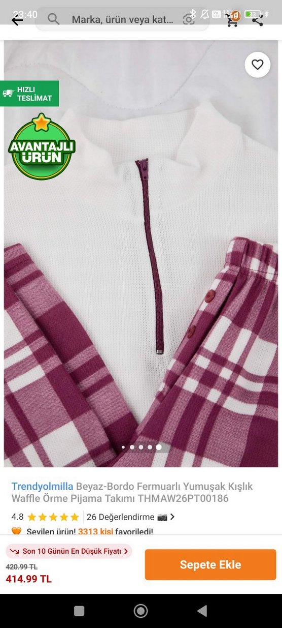 Trendyolmilla Beyaz-Bordo Fermuarlı Yumuşak Pijama Takımı - Görsel 5