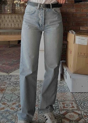 Vanetta düz paça yüksek bel mavi Jean pantolon - Görsel 2