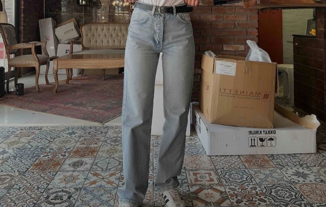 Vanetta düz paça yüksek bel mavi Jean pantolon - Görsel 2