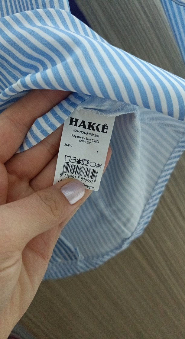 Mavi Çizgili Pamuklu Kadın Gömlek - Görsel 2