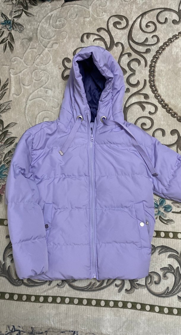 Mor Kapüşonlu Kadın Kışlık Mont - Görsel 2