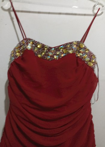 Bordo Drapeli Uzun Abiye Elbise - Görsel 2